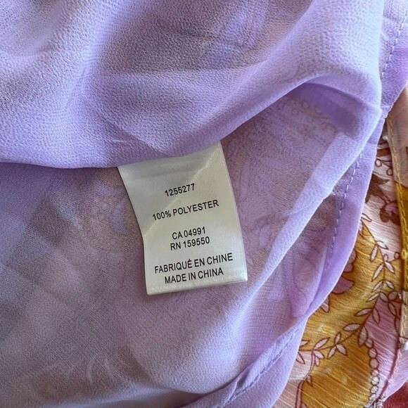 Maison d' Amelie yellow blouse purple paisley print top flutter sleeve size S - Picture 15 of 15